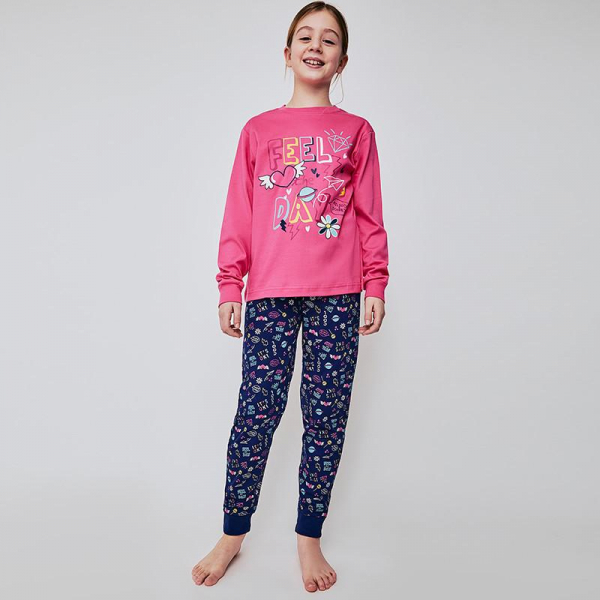 Pijama largo algodón "FEEL THE DAY" niña TOBOGAN