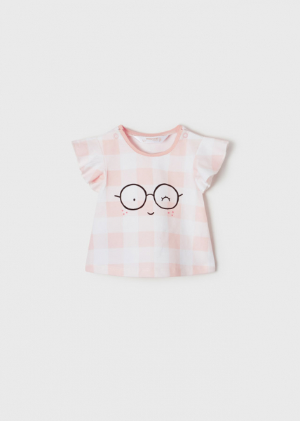 Camiseta manga corta cuadros bebé niña pale blush MAYORAL