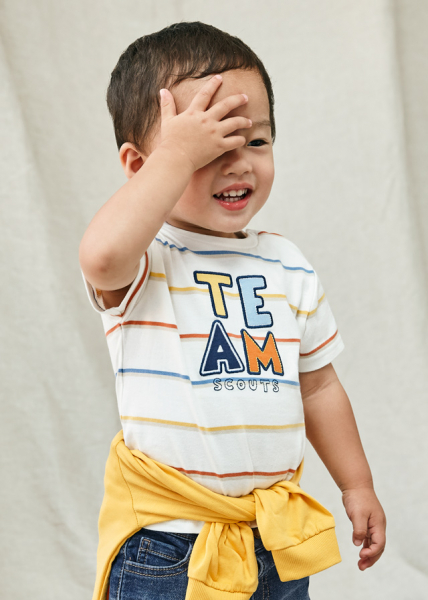 Camiseta manga corta rayas "team" para bebé niño MAYORAL ref. 1019-093 arcilla