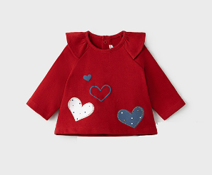 Camiseta manga larga corazones bebé niña rojo MAYORAL ECOFRIENDS