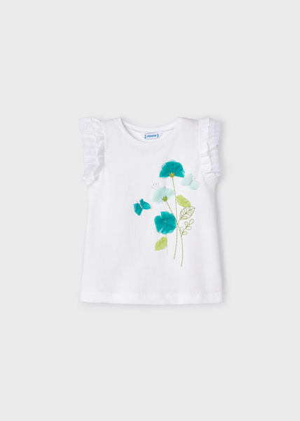 Camiseta manga corta flores tul para niña MAYORAL ref. 3079-052 blanco