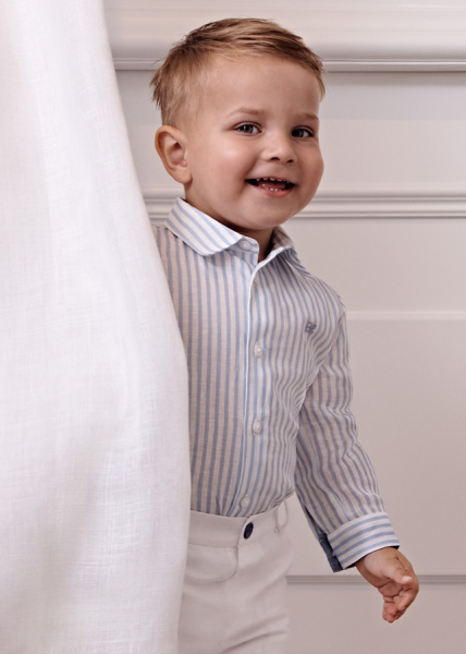 Conjunto camisa rayas lino y bermuda para niño ABEL&LULA ref. 5252-006 blanco celeste
