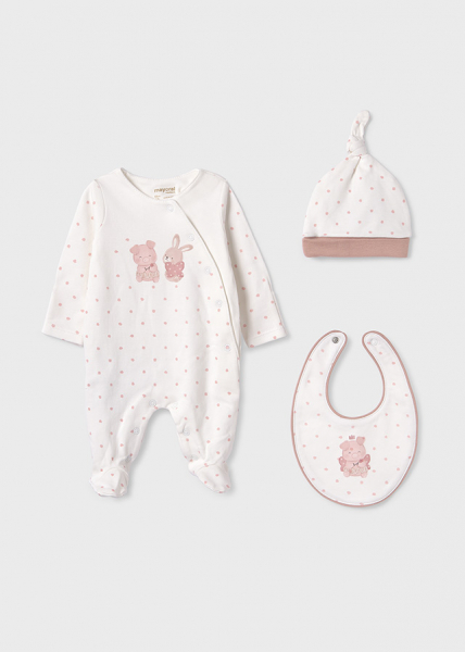 Set de regalo pelele, gorro y babero para bebé MAYORAL ref. 9360-011 misty pink